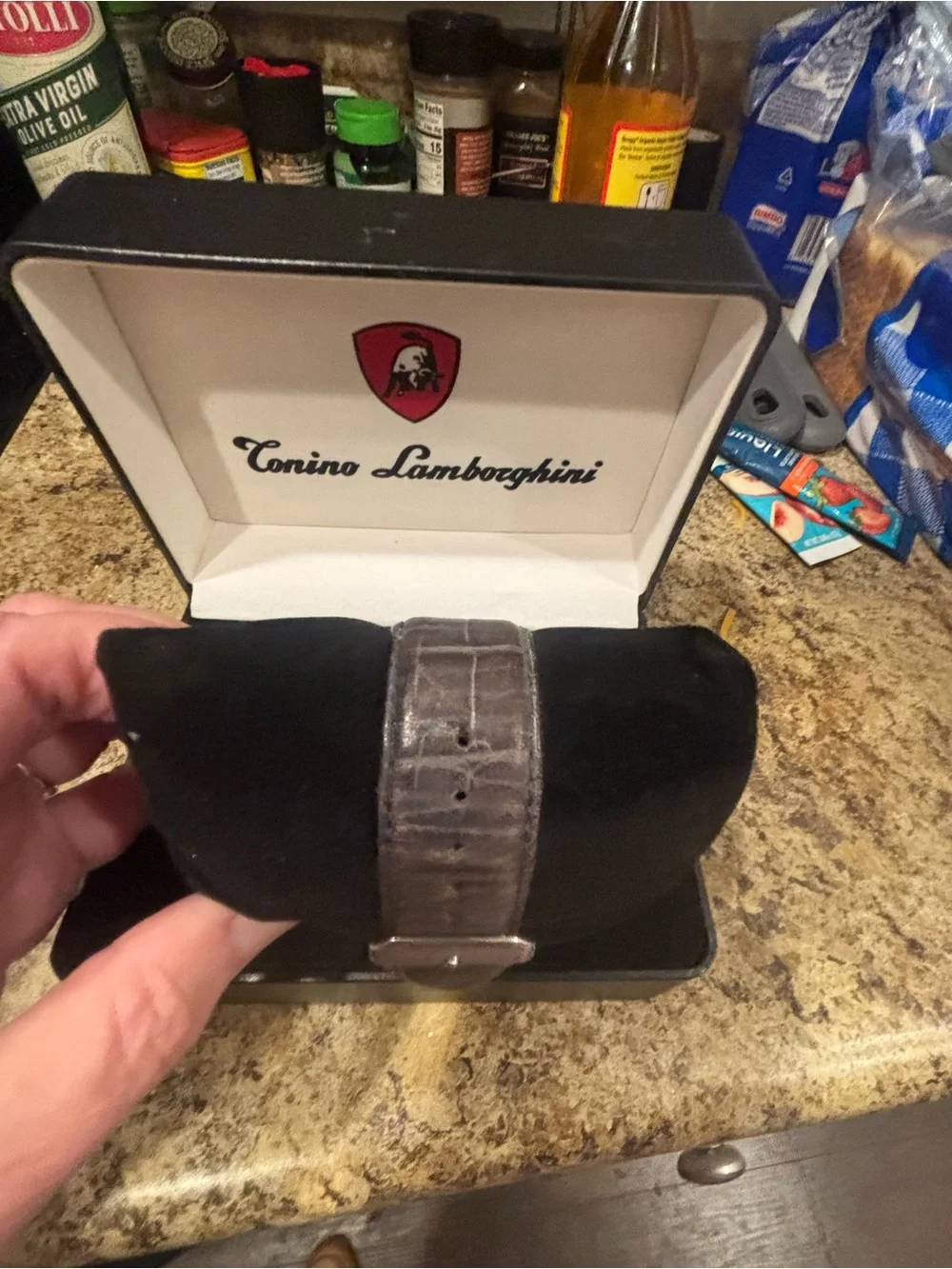 Lamborghini Blue Dial Chronograph Watch with Gold-Tone Case and Blue Croc Strap